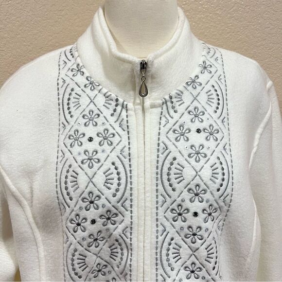 Alfred Dunner Cream Fair Isle Fleece Full Zip Jacket Large - Picture 4 of 10